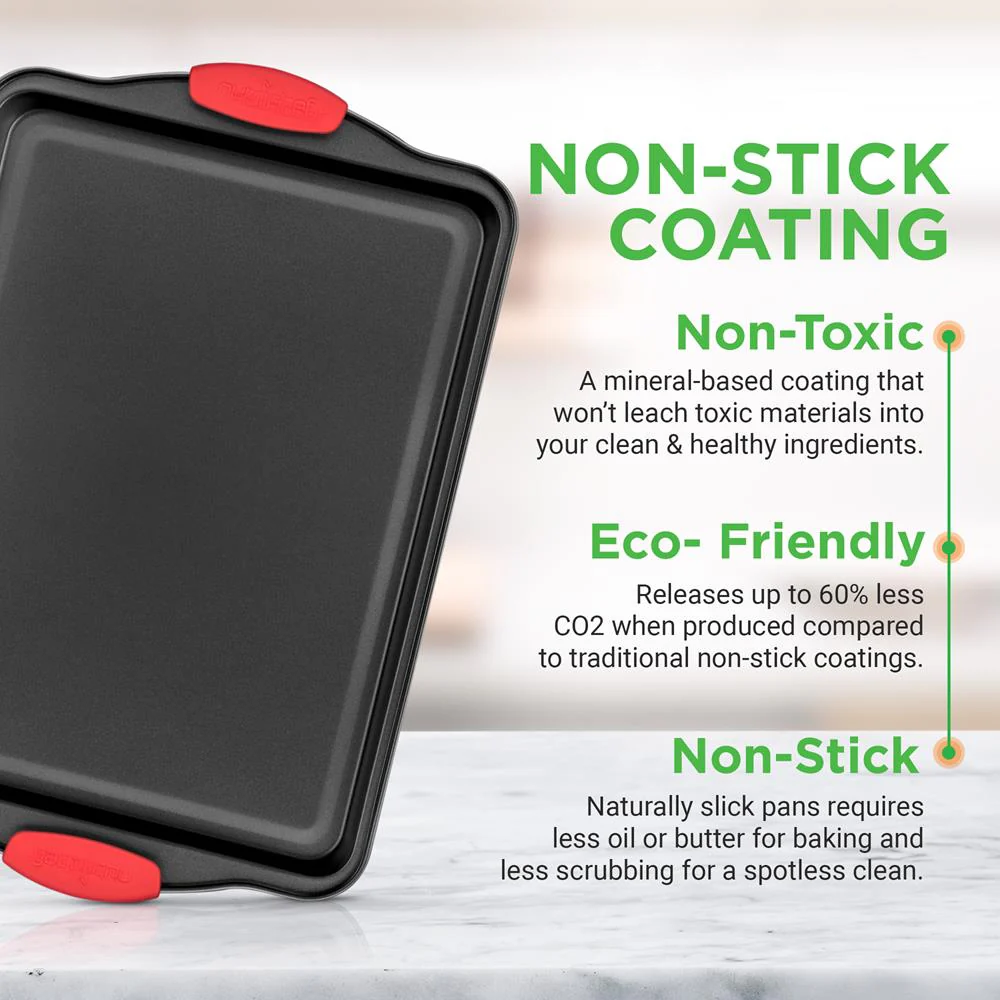 3-Piece Nonstick Baking Pan Set - Easy Clean Carbon Steel 0.4mm, Red Handles - Image 4